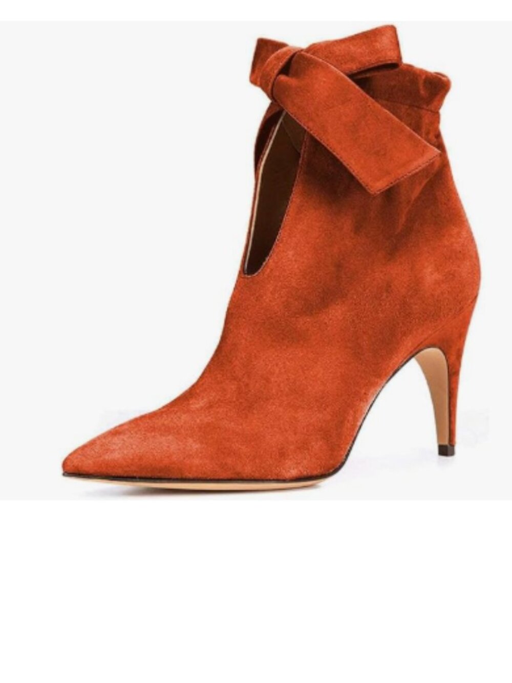 XYD Burnt Orange Pointed Toe Ankle Booties Dress High Heels Bow Pull-on Boots